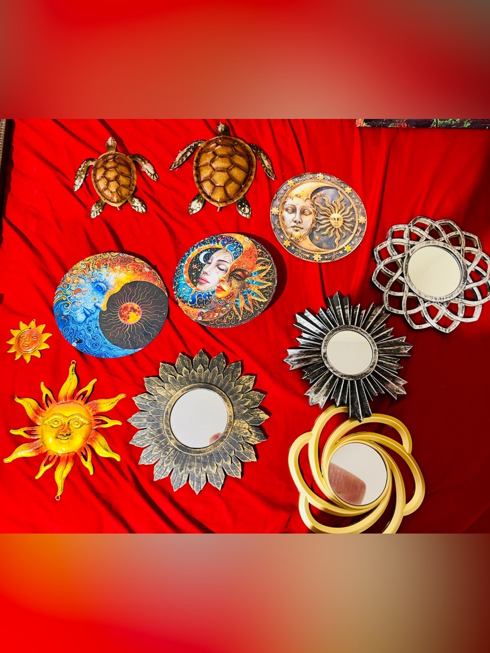 Boho Celestial Wall Decor Lot Mirrors Sun Moon Turtle Coastal Bundle